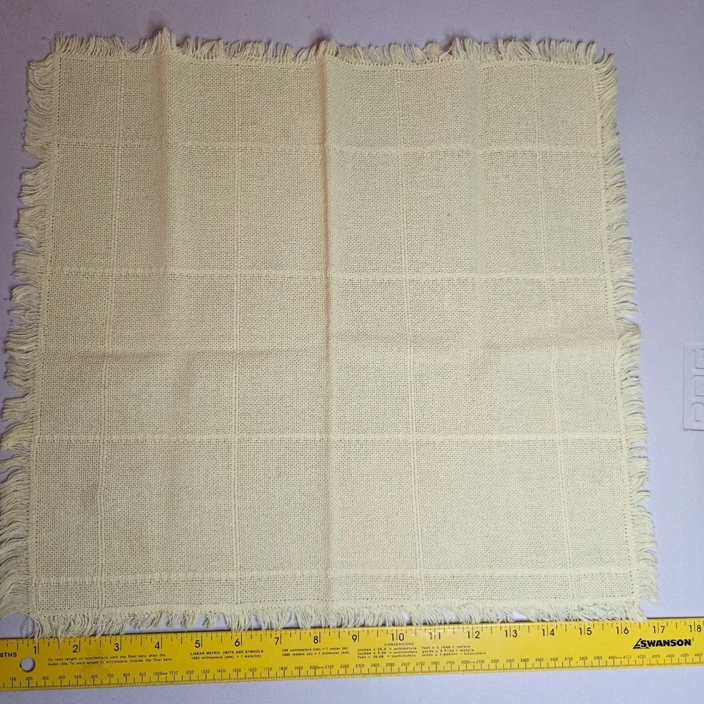 Vtg Yellow Fringed Cloth Napkins Set of 4 Woven Windowpane Boho Farmhouse 17